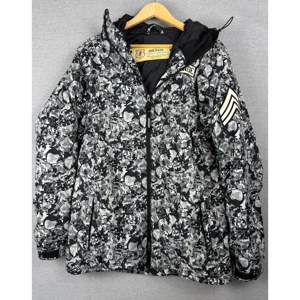 Grenade Fatigue Project Snowboard Jacket Mens Small Grey Camo Grenade Print